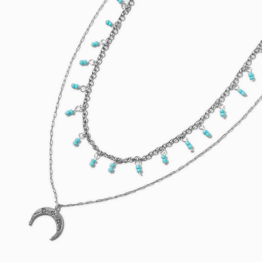 Silver-tone Turquoise Moon Multi-Strand Necklace 