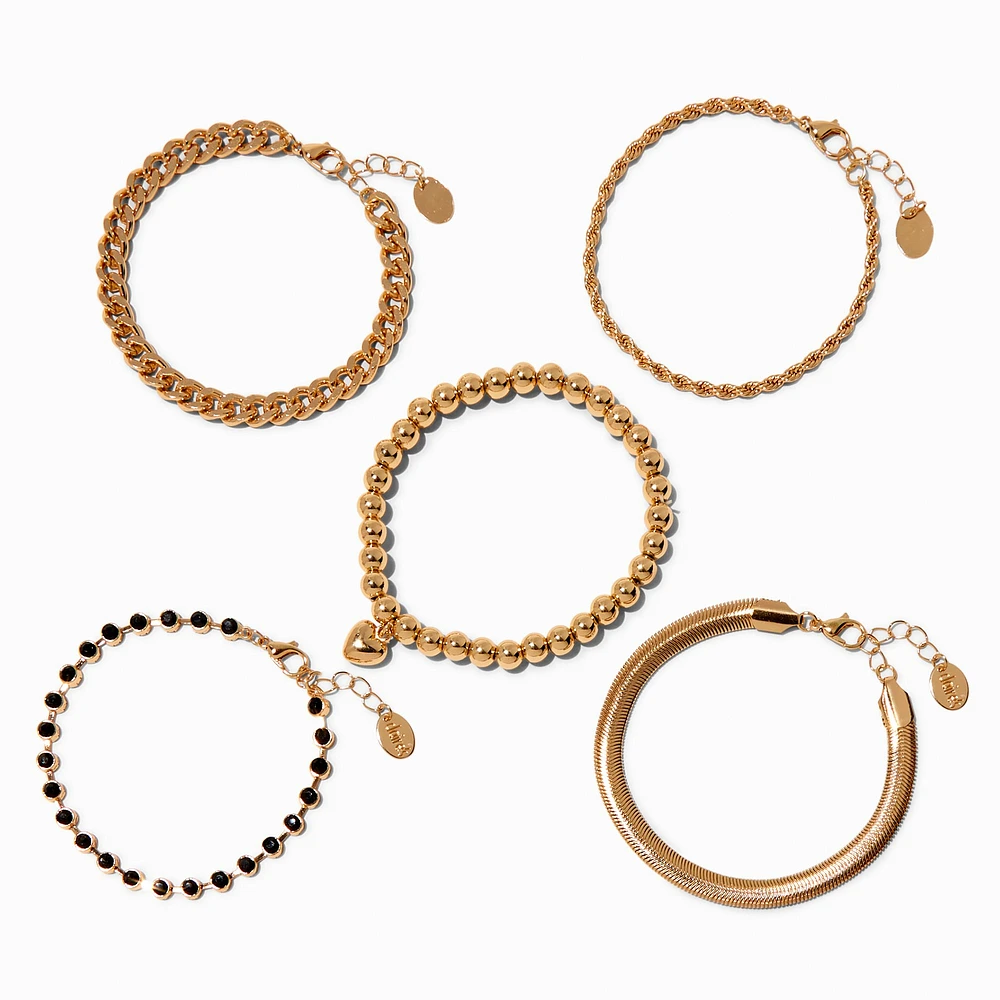 Gold-tone Multi Chain Bracelet Set - 5 Pack