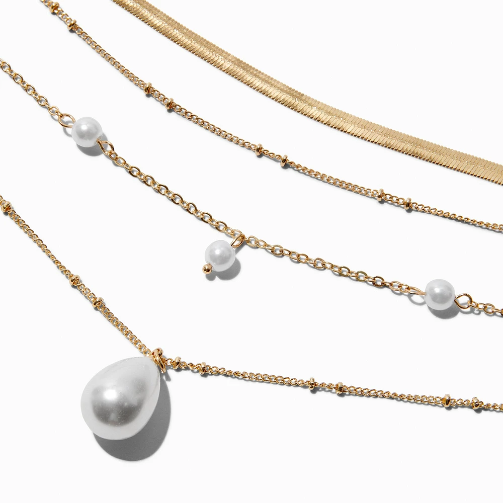 Gold-tone Chain & Pearl Multi-Strand Necklace 