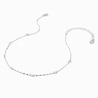 Cubic Zirconia & Black Bead Silver-tone Chain Necklace