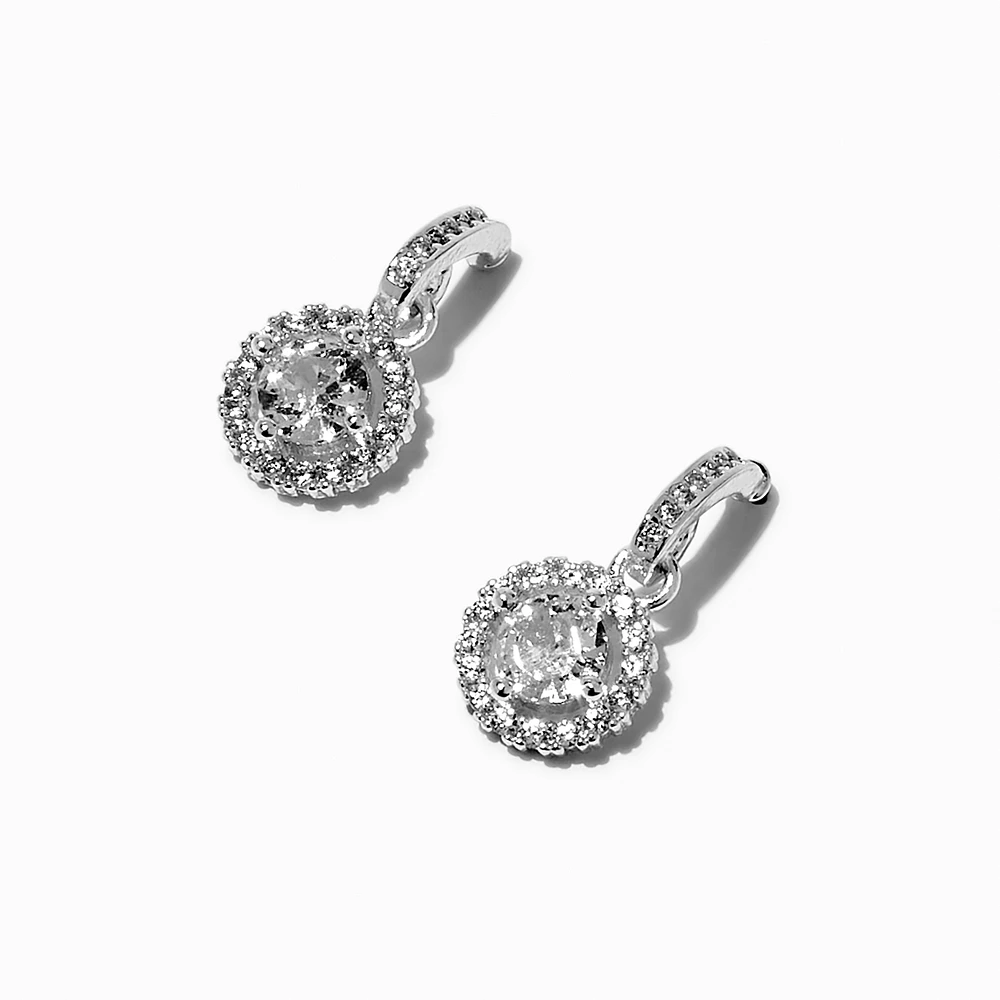 Silver-tone Cubic Zirconia Halo Drop Earrings
