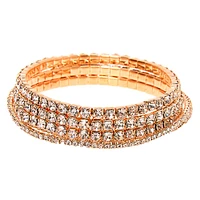 Rose Gold-tone Rhinestone Stretch Bracelets - 5 Pack