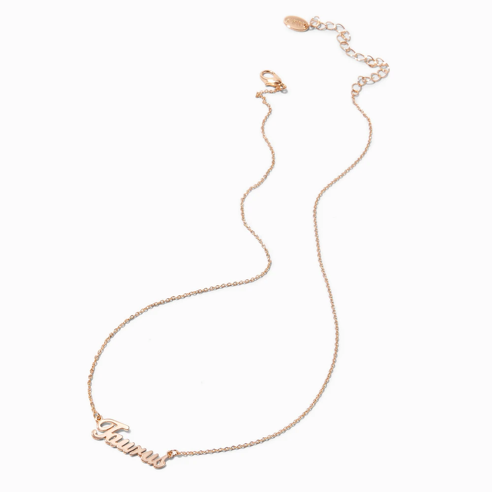 Gold-tone Script Zodiac Pendant Necklace - Taurus 