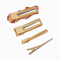 Gold-tone Metallic Wave Rectangular Hair Clips - 4 Pack