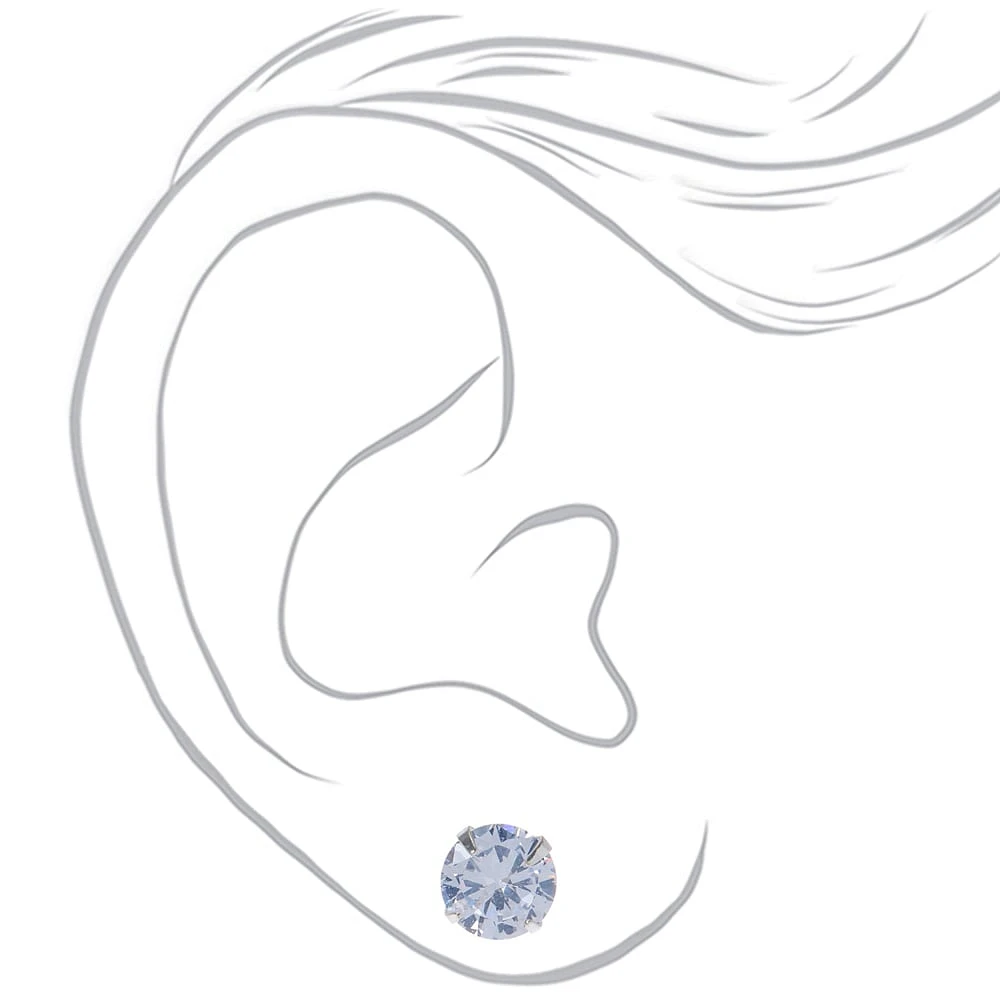 Silver-tone Cubic Zirconia 5mm, 7mm, & 9mm Round Stud Earrings - 3 Pack 