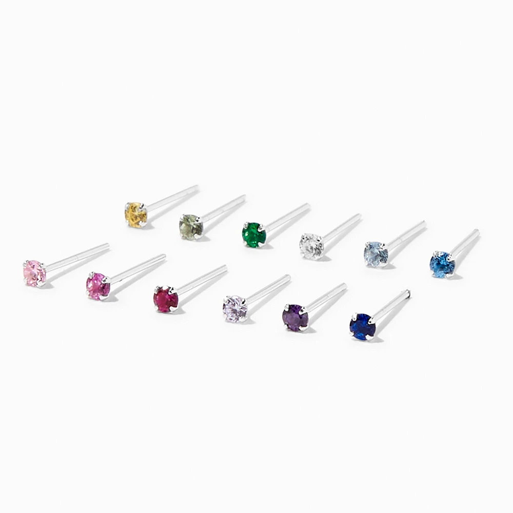 22G Sterling Silver Rainbow Crystal Nose Studs
