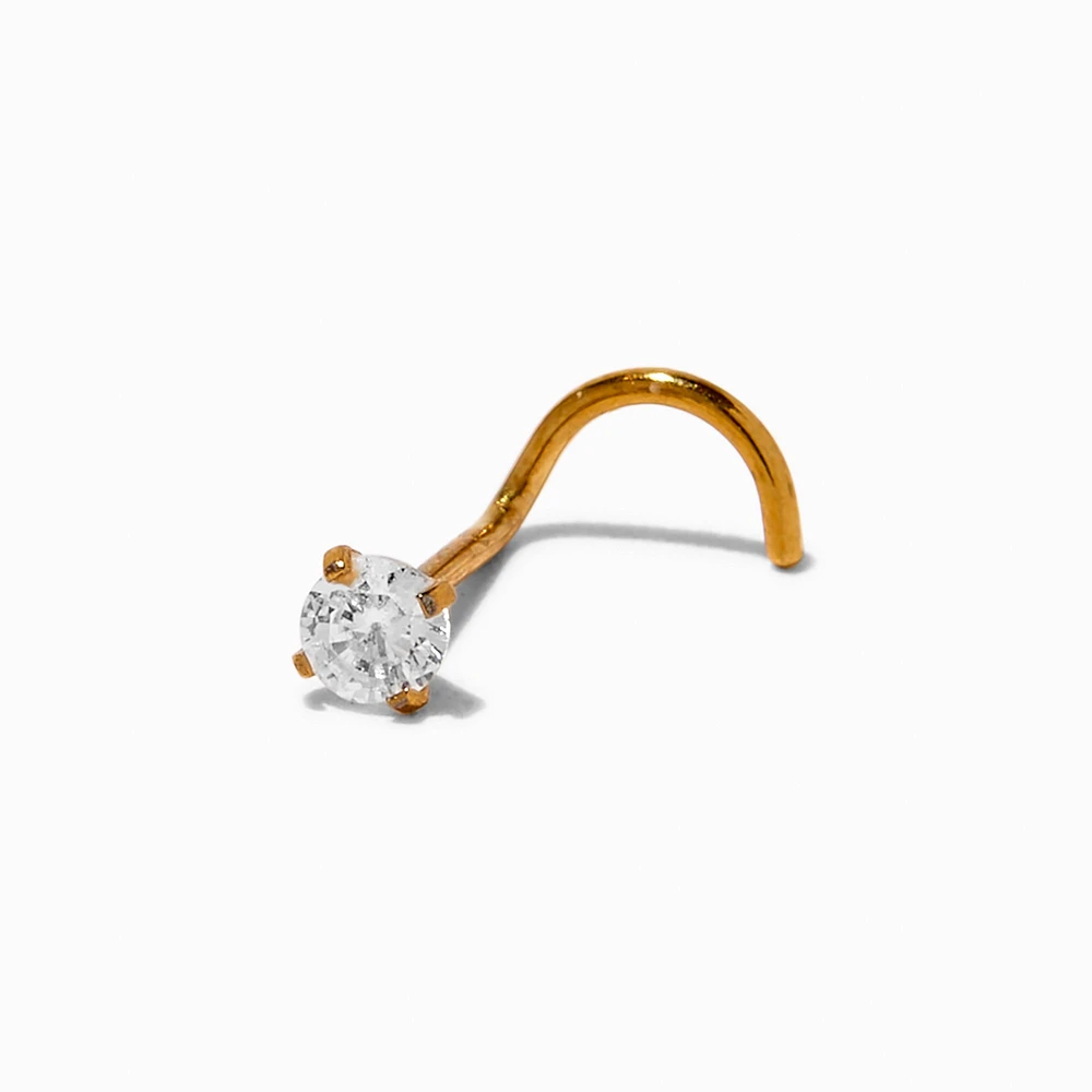 20G Gold-tone Stainless Steel Cubic Zirconia Corkscrew Nose Stud