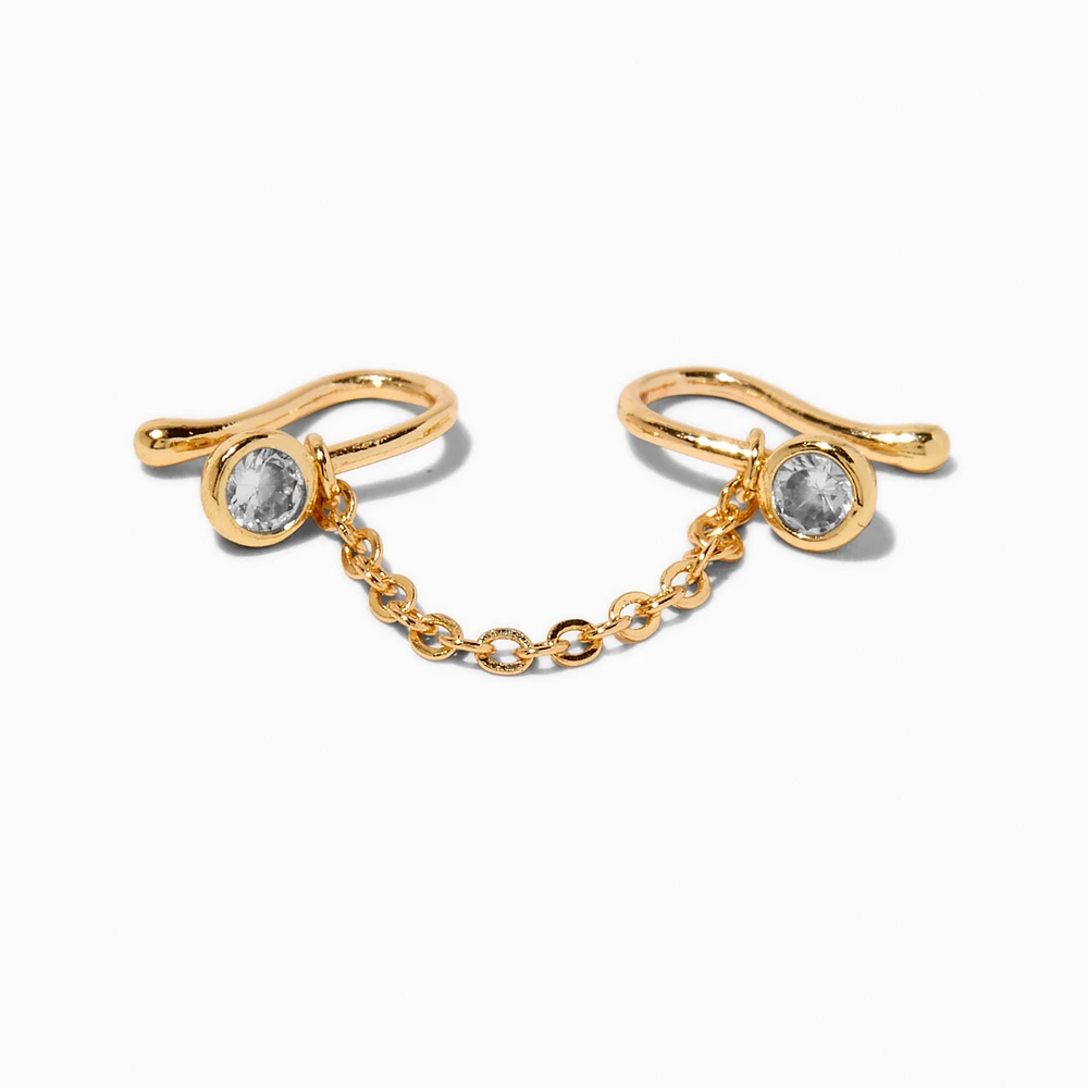Gold-tone Chain Cubic Zirconia Faux Nose Ring
