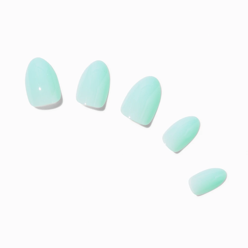 Sage Green Glossy Short Almond Vegan Faux Nail Set - 24 Pack