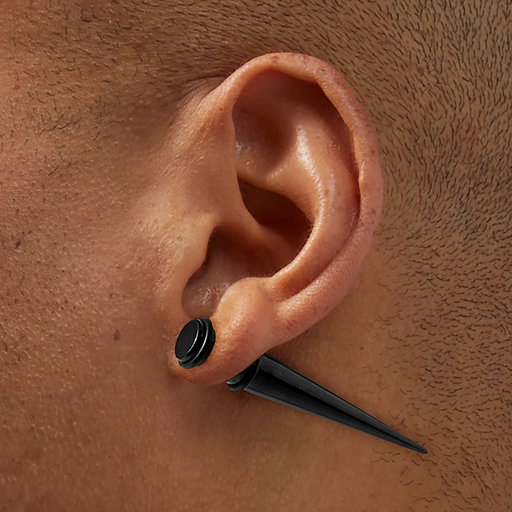 Black Stainless Steel Faux Taper Earrings