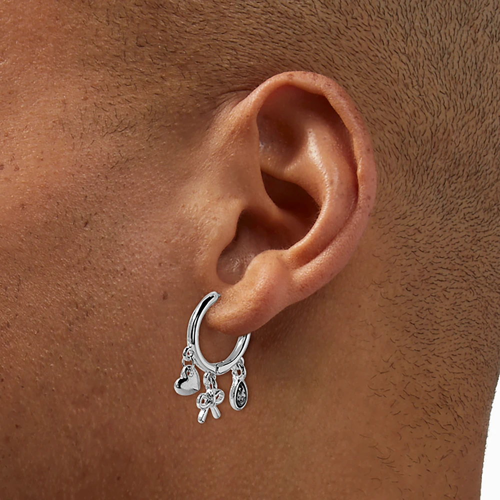 Silver-tone Charm 16mm Clicker Hoop Earrings