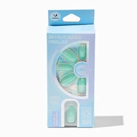 Sage Green Glossy Short Almond Vegan Faux Nail Set - 24 Pack