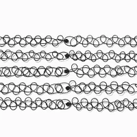 Black Tattoo Pastel Beaded Choker Necklaces - 5 Pack