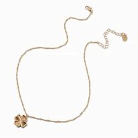 Gold-tone Twisted Chain Textured Clover Pendant Necklace