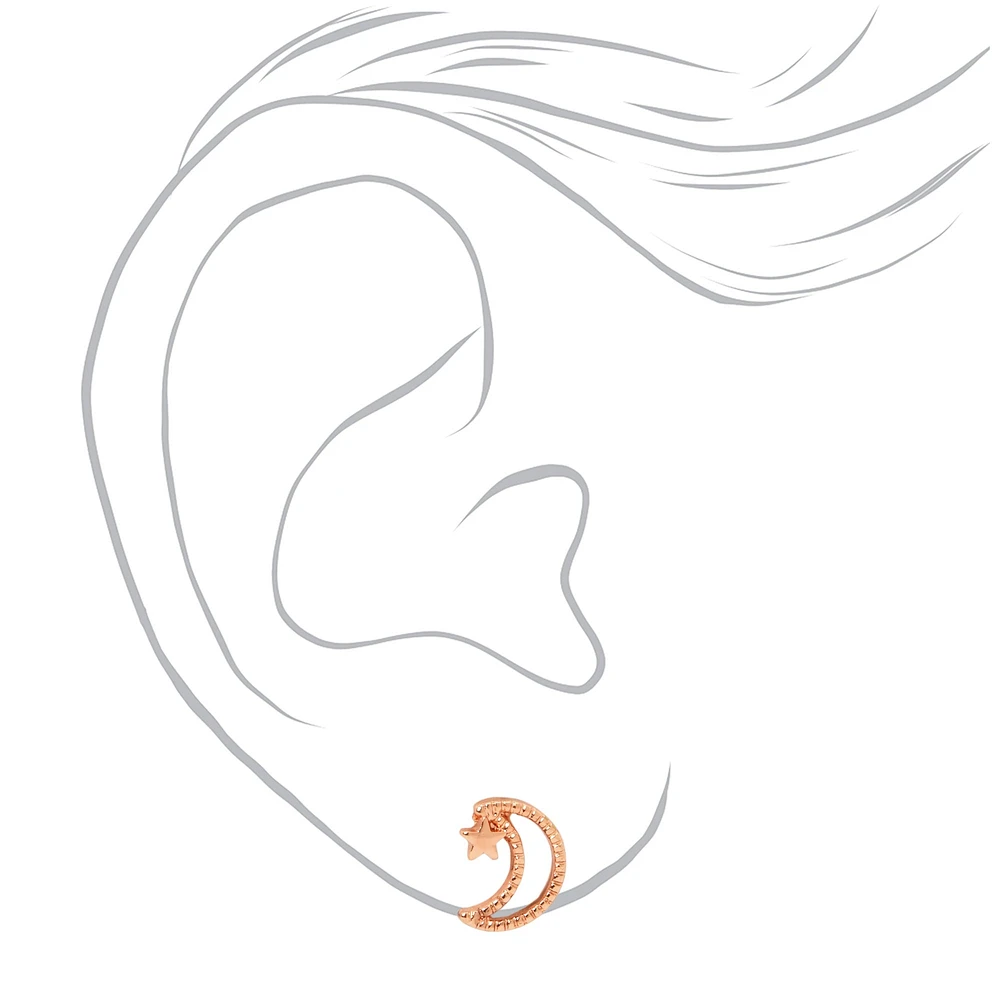 18K Rose Gold Plated Cutout Moon & Star Stud Earrings