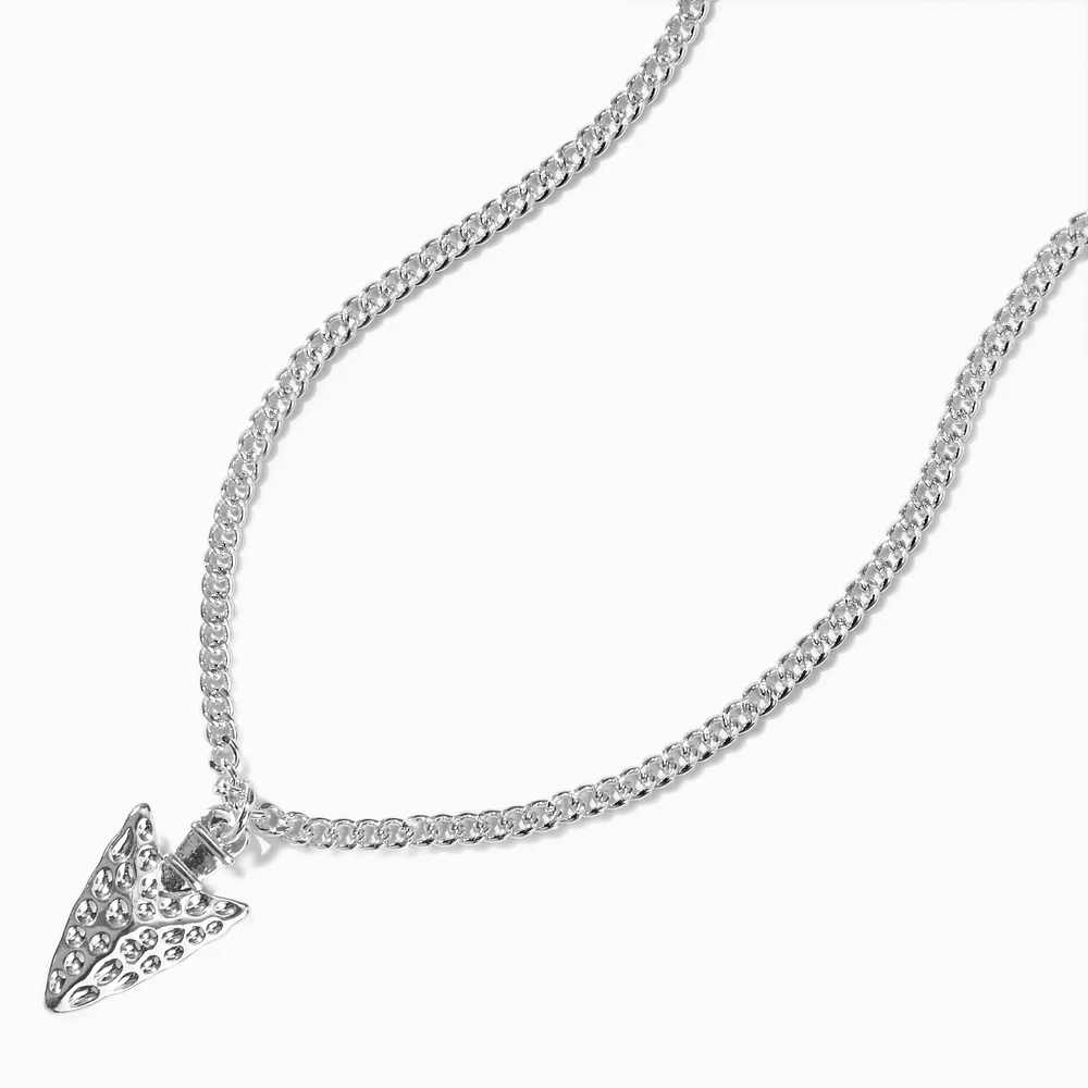 Silver-tone Hammered Arrowhead Pendant Necklace 