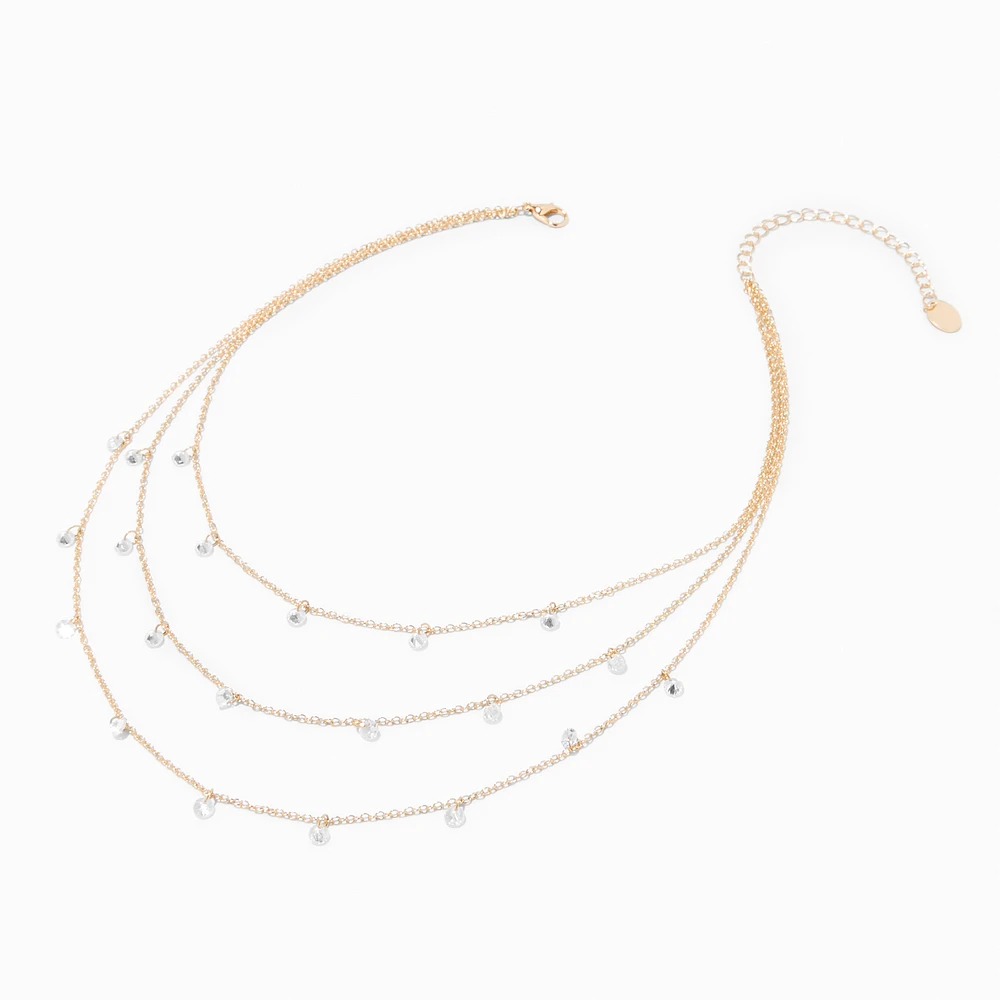 Gold-tone Cubic Zirconia Confetti Multi-Strand Necklace 