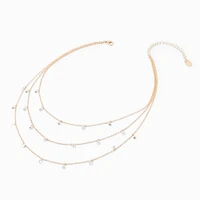 Gold-tone Cubic Zirconia Confetti Multi-Strand Necklace 