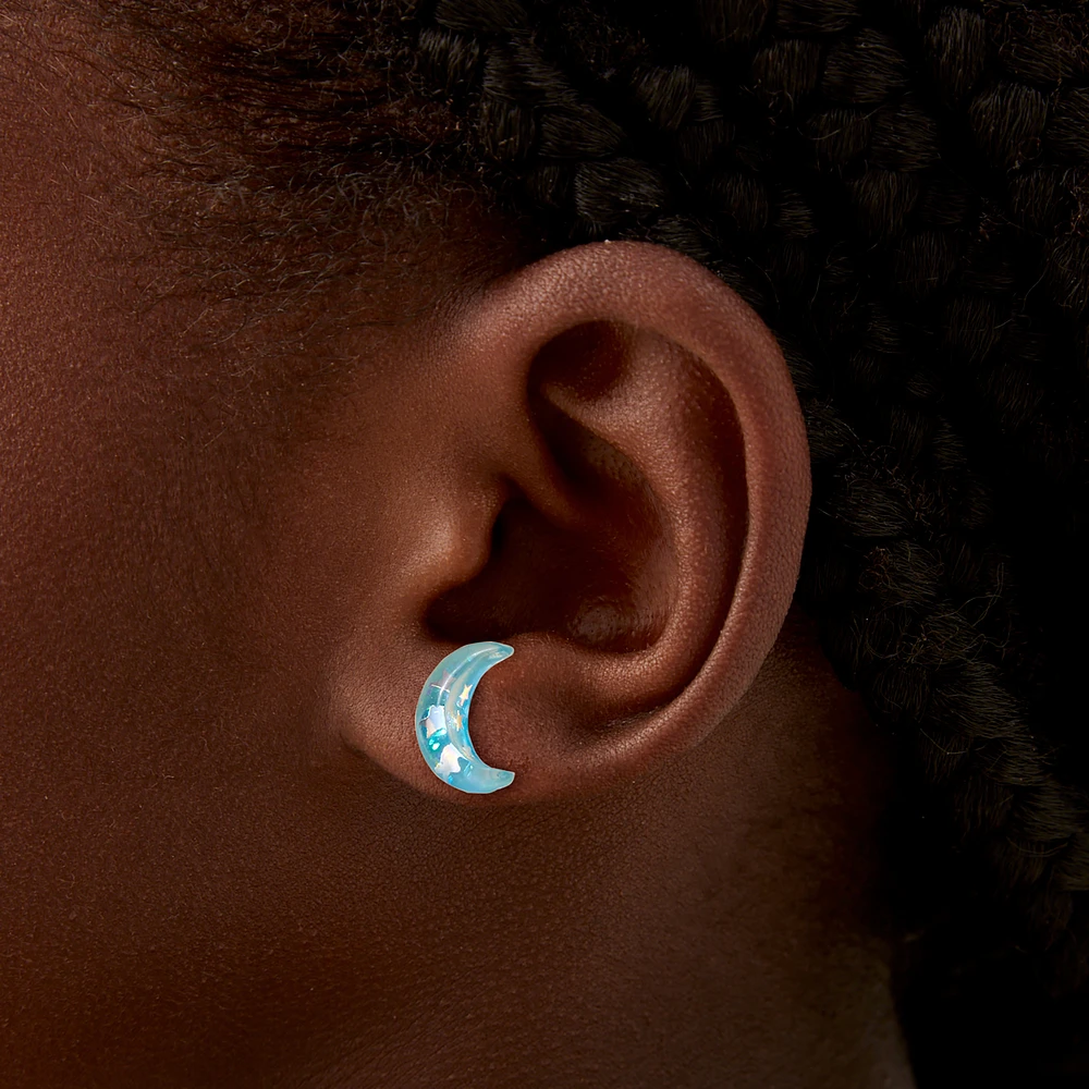 Blue Half Moon Stud Earrings