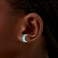 Blue Half Moon Stud Earrings