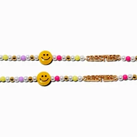 Best Friends Besties Happy Face Beaded Choker Necklaces - 2 Pack