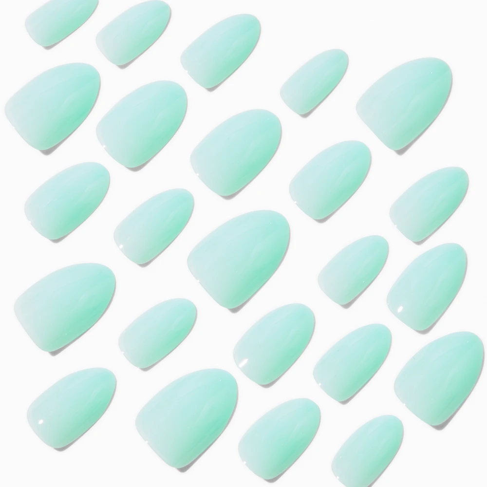 Sage Green Glossy Short Almond Vegan Faux Nail Set - 24 Pack