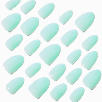 Sage Green Glossy Short Almond Vegan Faux Nail Set - 24 Pack
