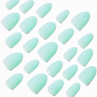 Sage Green Glossy Short Almond Vegan Faux Nail Set - 24 Pack