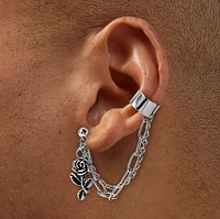 Silver-tone Rose Connector Earrings