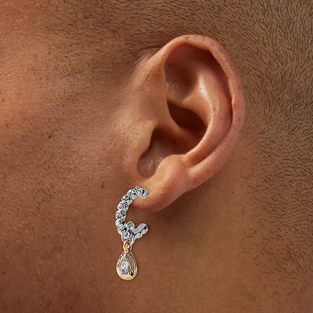 Mixed Metal Crystal Drop Textured Hoop Earrings - 6 Pack