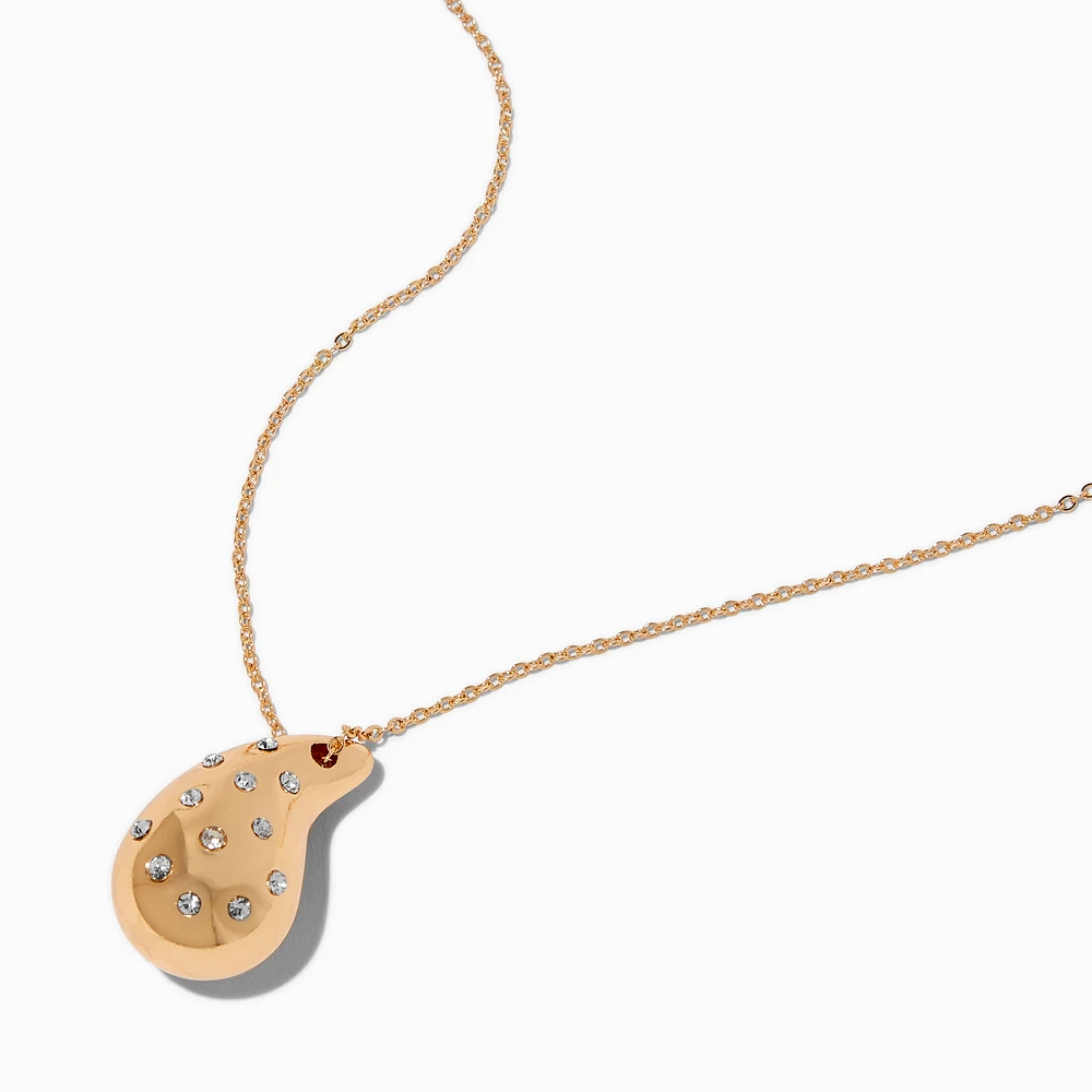 Gold-tone Crystal Studded Bubble Teardrop Pendant Necklace