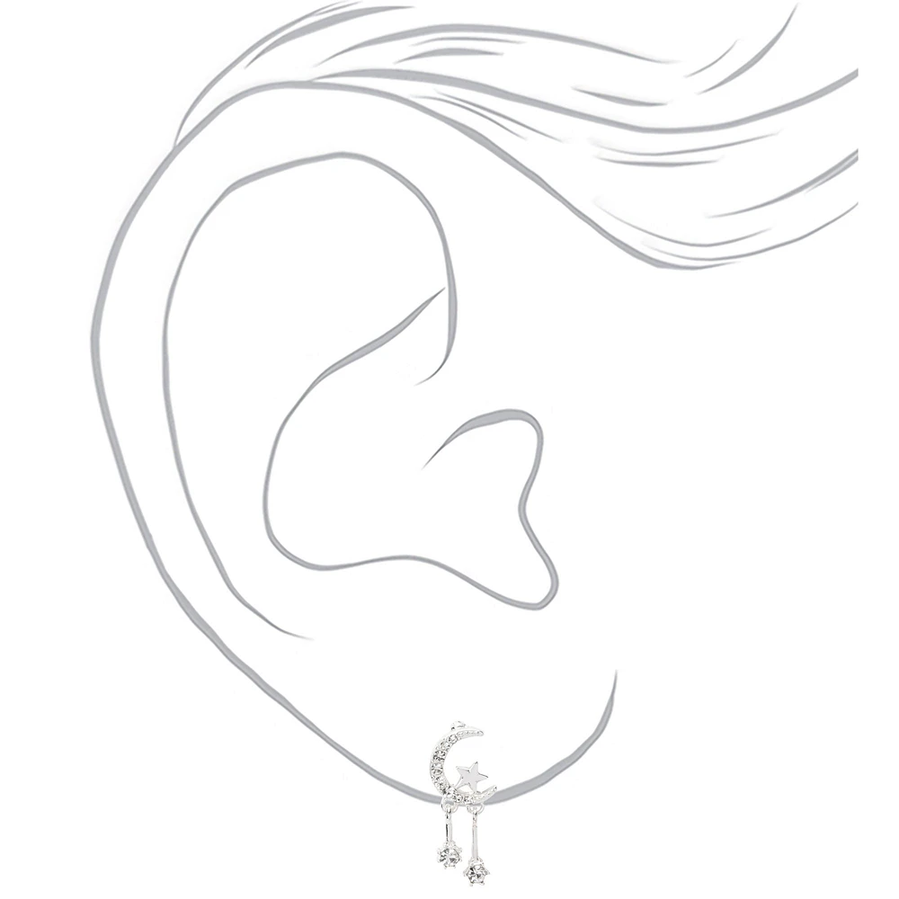 Silver-tone Celestial 1" Drop Earrings