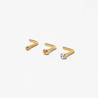 20G Gold-tone Stainless Steel Mixed Crystal Nose Studs - 3 Pack