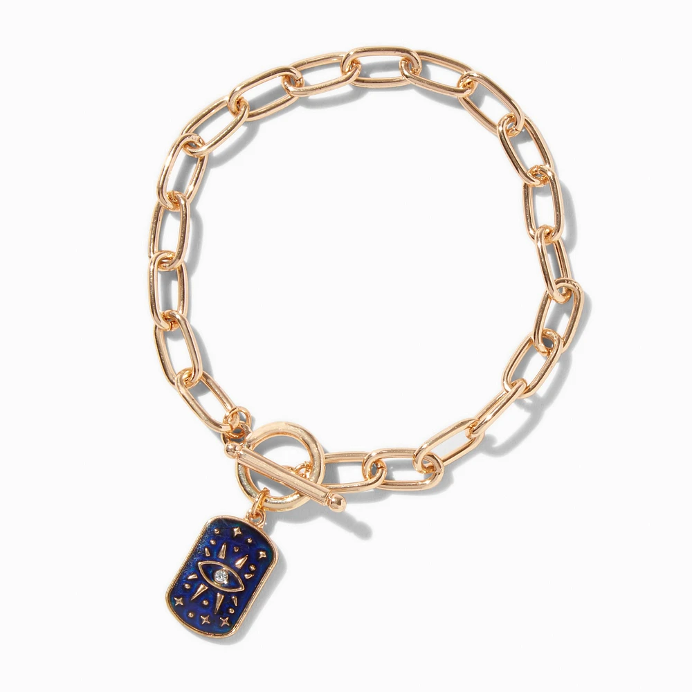 Gold-tone Mood Evil Eye Toggle Chain Bracelet 