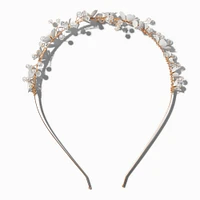 White Floral & Pearl Gold-tone Headband