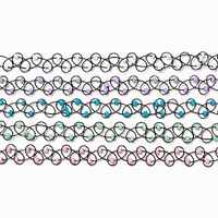 Black Tattoo Pastel Beaded Choker Necklaces - 5 Pack