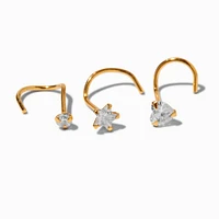 22G Gold-tone Sterling Silver Mixed Crystal Nose Studs - 3 Pack