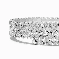 Silver-tone Rhinestone Bezel Coil Bracelet