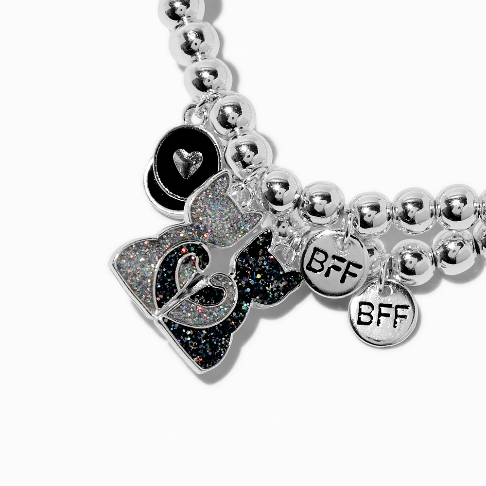 Best Friends Black Glitter Cat Beaded Stretch Bracelets - 2 Pack