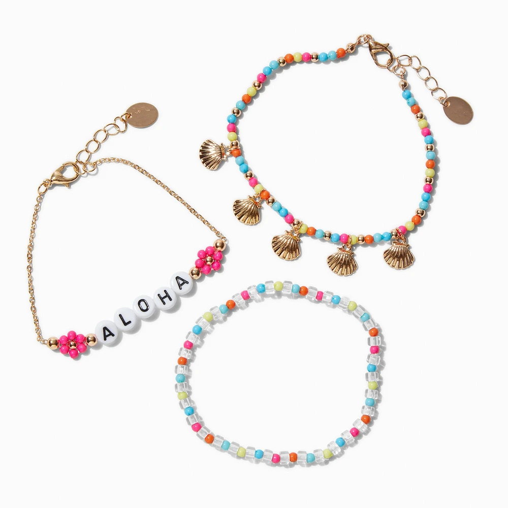 "Aloha" Gold-tone Shell Beaded Bracelet Set -  3 Pack