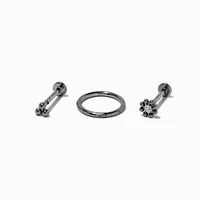 Silver-tone Titanium Cubic Zirconia Ball 18G Helix Earrings - 3 Pack