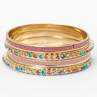 Claire's Club Gold-tone Faux Gem Glitter Bangle Bracelets - 4 Pack