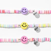 Best Friends Beaded Happy Face Charm Stretch Bracelets - 3 Pack