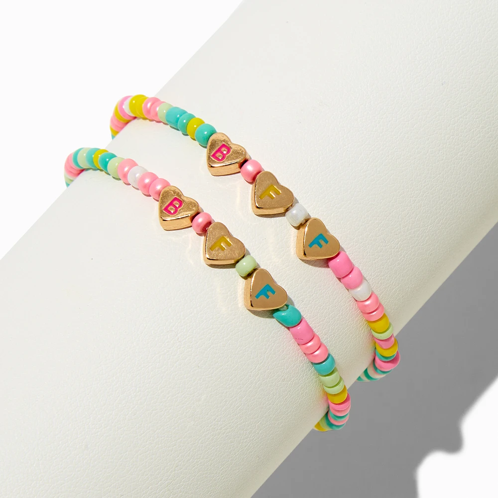 Best Friends BFF Hearts Pastel Beaded Stretch Bracelets - 2 Pack