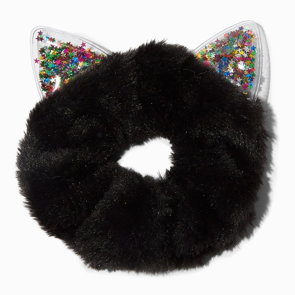 Black Furry Confetti Cat Ear Medium Hair Scrunchie 