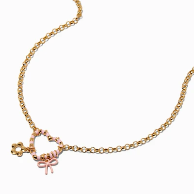 Heart Carabiner Cluster Charm Pendant Necklace