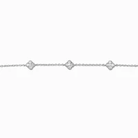 Silver-tone Cubic Zirconia Clover Choker Necklace