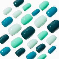 Monochromatic Blue Oval Vegan Faux Nail Set - 24 Pack