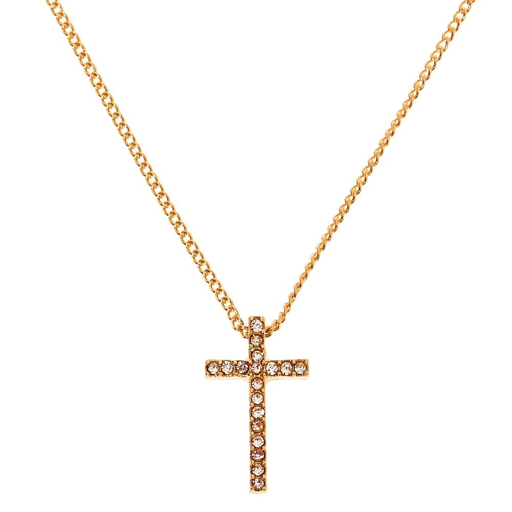 Gold-tone Crystal Cross Pendant Necklace