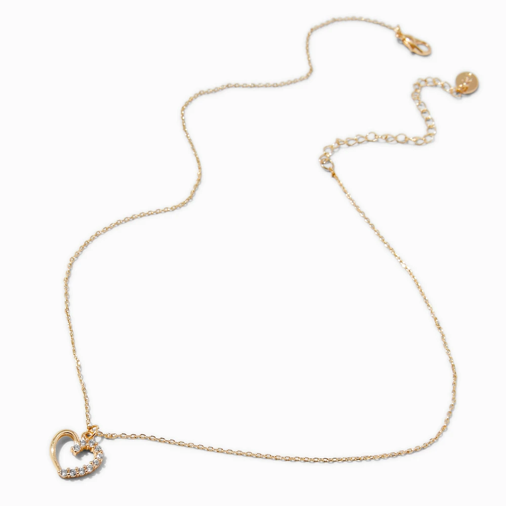 Half Cubic Zirconia Heart Gold-tone Pendant Necklace